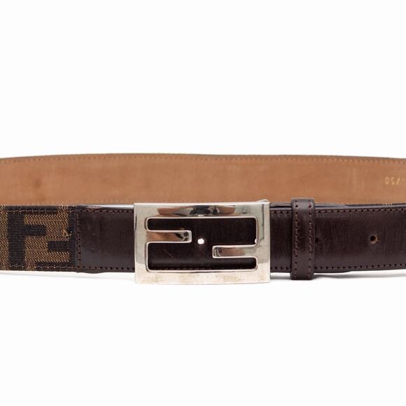VTG FENDI Zucca FF Monogram Logo Buckle Brown Canvas Leather Belt Size 40/100 main image 8